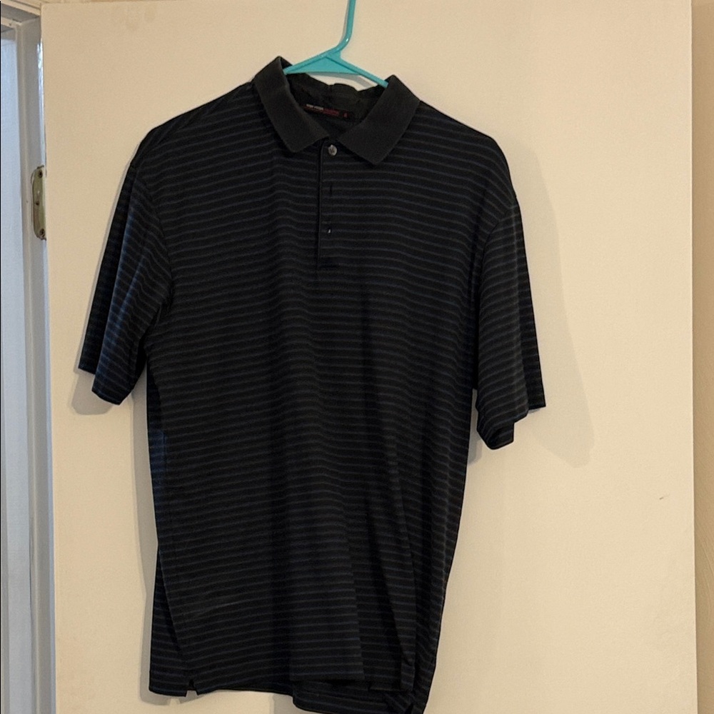 Men's Black Striped Polo Shirt with Subtle Texture